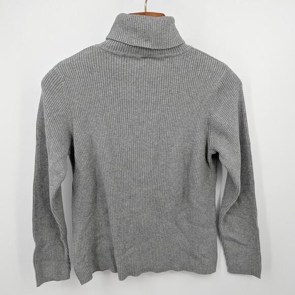 Kim Rogers Gray Ribbed 100% Cotton Turtleneck Sweater XL Classic Core Fall Y2K - Picture 2 of 3